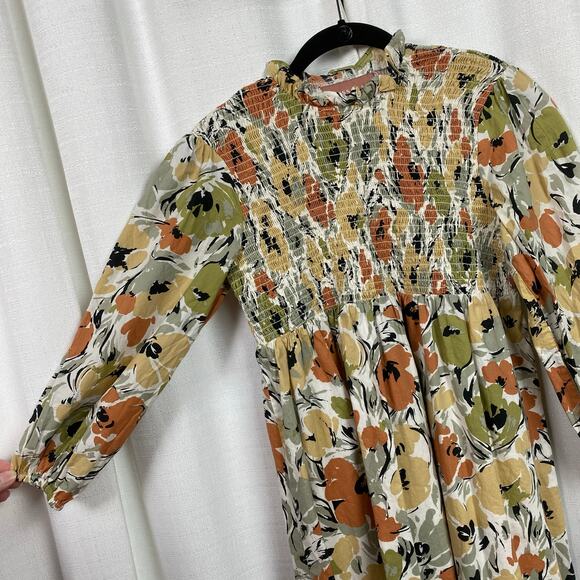 Jessakae Tan&Cream Fall Floral Smocked Bodice Long Sleeve Dress Sz.12-14Y - Picture 5 of 10